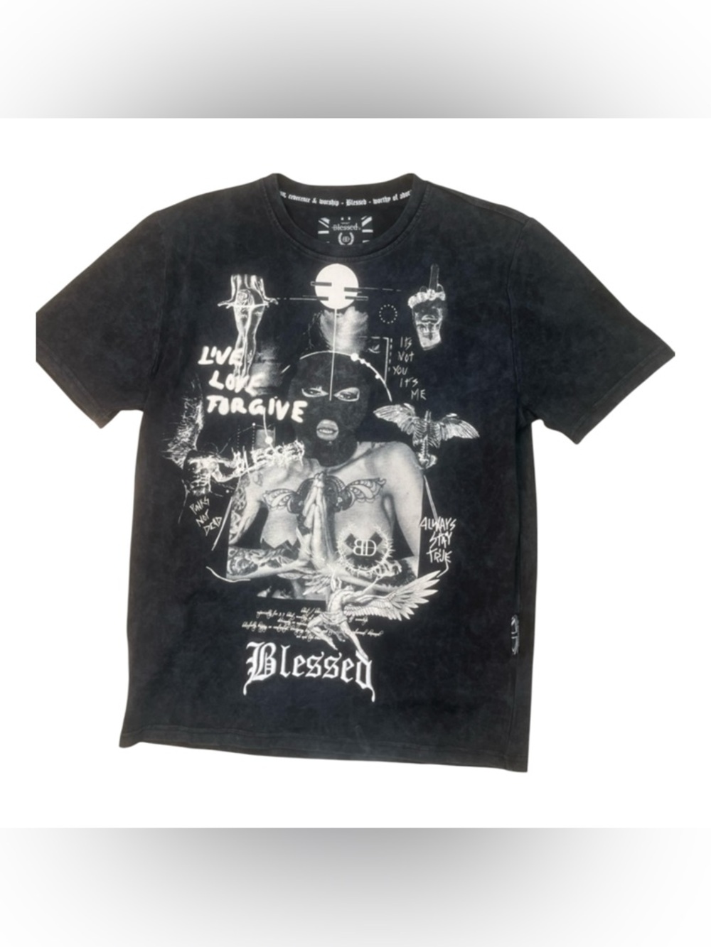 Sz M Blessed Graphic Black Men's T-Shirt - 'Blessed' Front Print